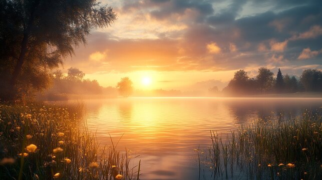 sunrise over the river