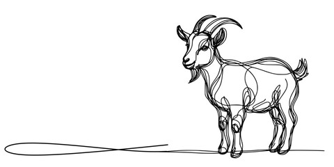 One-Line Goat Artwork, detailed and expressive goat illustration created with one continuous line