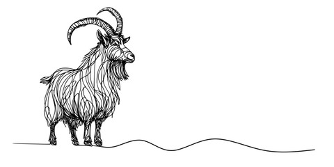 Minimalist Goat Illustration, elegant illustration of a goat using a continuous line technique