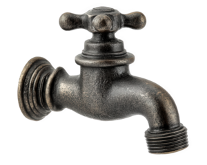 Closeup of weathered vintage style metallic faucet showcasing intricate details and rustic finish, evoking sense of nostalgia and charm