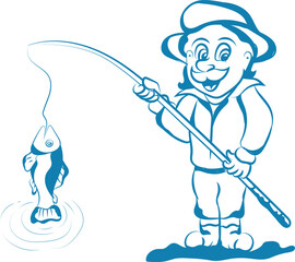 Fisherman fishing  with fish rod and hook logo icon vector illustration design