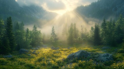 misty morning in the mountains