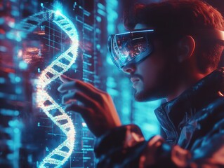 Digital representation of a double helix and person