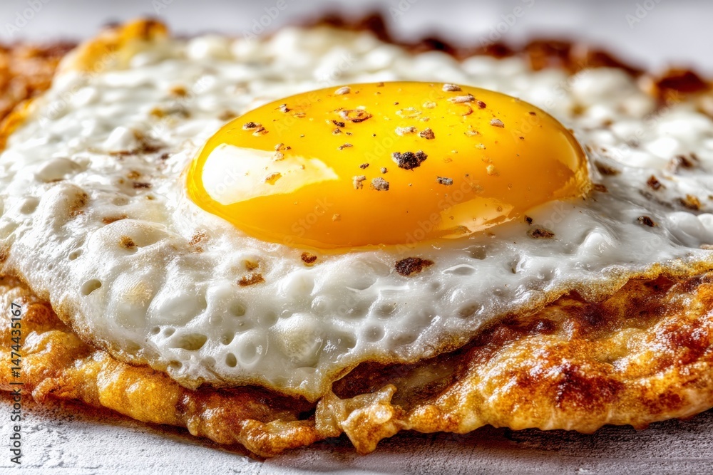 Aufkleber golden sunny side up egg on crispy fried base served on a rustic wooden table during breakfast