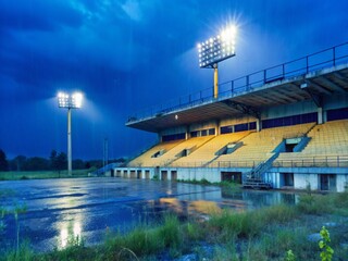 Abandoned Football Stadium Night Urban Exploration Photography
