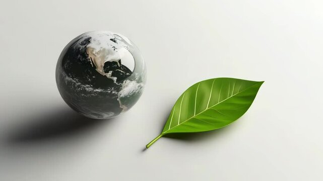 A globe and a green leaf symbolize the importance of environmental protection and sustainability for a healthier planet