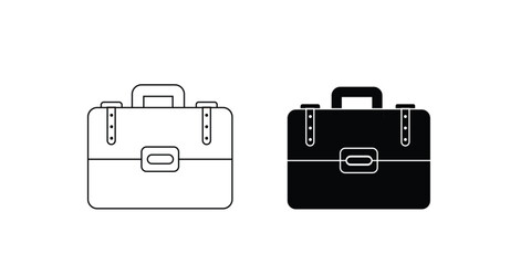 Business briefcase vector illustration. Hand-drawn office bag, work satchel, or portfolio icon in doodle style. Black line art isolated on white background.