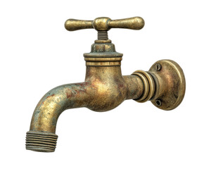 Closeup of weathered vintage style metallic faucet showcasing intricate details and rustic finish, evoking sense of nostalgia and charm