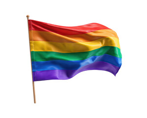 Vibrant rainbow flag symbolizing diversity and inclusion, waving gracefully against transparent background. This flag represents LGBTQ+ community and promotes love and acceptance