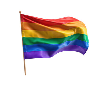 Vibrant rainbow flag symbolizing diversity and inclusion, waving gracefully against transparent background. This flag represents LGBTQ+ community and promotes love and acceptance