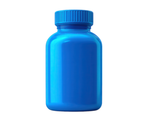 Vibrant blue health supplement bottle mockup with sleek design, perfect for showcasing various products. This stylish container is ideal for branding and marketing purposes
