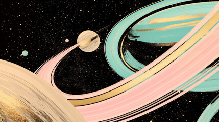 Vibrant illustration of a distant galaxy with colorful swirling planets