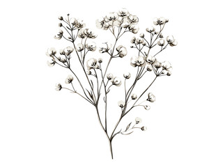 Baby’s Breath, Floral Engraving, Vintage Flower Sketch, Retro Botanical Art, Black and White Bloom, Trendy Print, Hand-drawn, Antique Floral, Old Style Sketch, Elegant Decor,