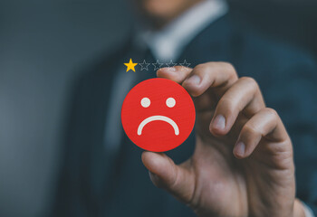 Customer review 1 rating, bad experience. concept of unhappy complaint, service poor, negative...