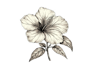 Retro engraving of hibiscus flower, hand-drawn vintage botanical sketch, antique decor, floral petals, trendy hibiscus bloom illustration, black sketch, vintage flora. © Vintage Studio