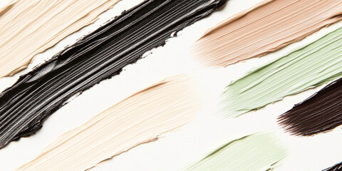 Brush strokes of various foundation shades on white background