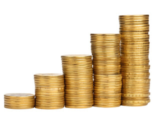 Stacks of Gold Coins Isolated on transparent background cutout, PNG file, Cutout file