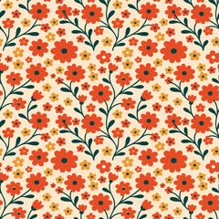 Autumn Leaves and Berries Seamless Pattern