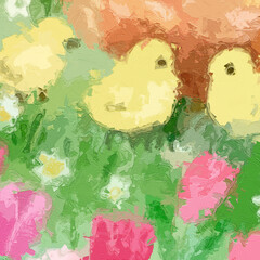 Fototapeta premium Various oil paintings, flowers, hens, tulips, roses, peonies, cats, dogs, landscapes, birds, and beauty
