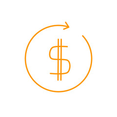 Doodle dollar saving selling icon or circle row pay cute cartoon illustration hand draw that can be used for sticker, book, scrapbook, icon, decorative, etc. with aesthetic colorful orange color