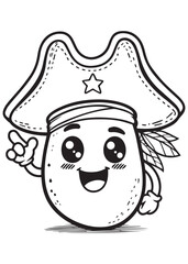 Coloring book mango pirate with a hat and eye patch