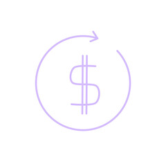 Doodle dollar saving selling icon or circle row pay cute cartoon illustration hand draw that can be used for sticker, book, scrapbook, icon, decorative, etc. with aesthetic colorful purple color