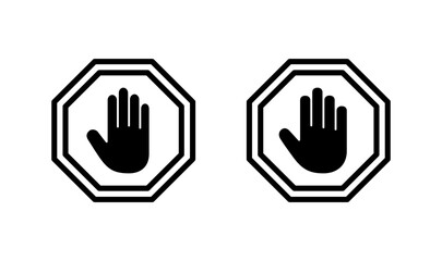 Stop icon logo design. stop road sign. hand stop sign and symbol. Do not enter stop red sign with hand