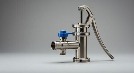 Fototapeta premium A silver and blue valve is on a gray surface