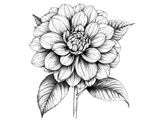 Antique Engraving of Dahlia Bloom, botanical flower sketch, vintage dahlia art, floral decor, hand-drawn nature illustration, old engraving style, trendy wall decor, flower print.