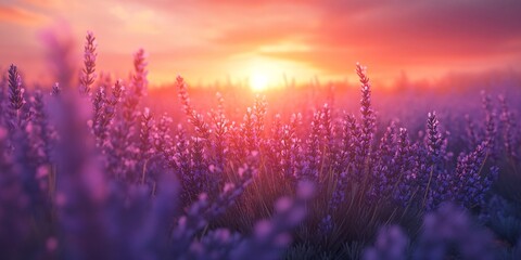 Beautiful sunset landscape on lavender field