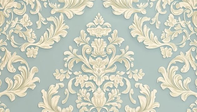 Blue background with white damask floral decorative patterns.
