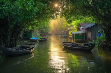 Obraz premium Peaceful village life along the Mekong Delta,