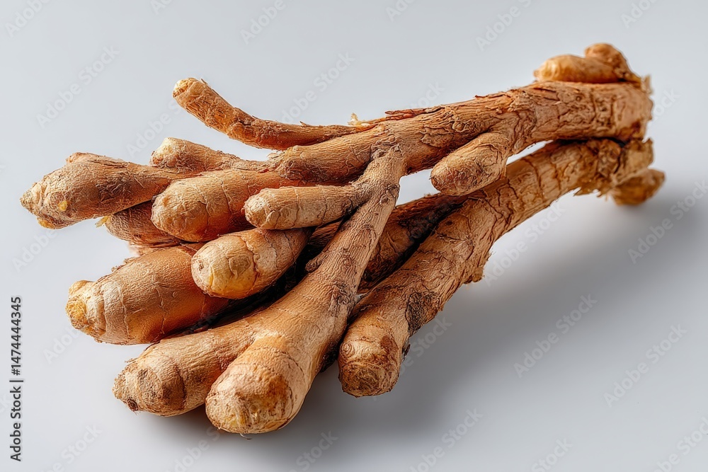 Aufkleber fresh ginger root bunch on plain background ready for culinary use in cooking and herbal remedies