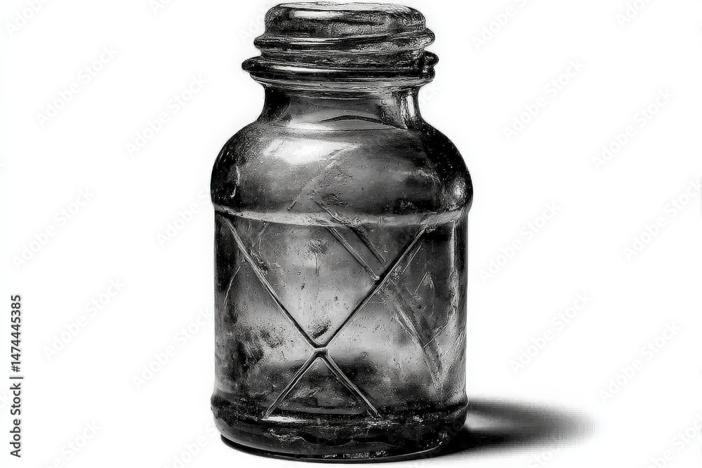 Poster old glass bottle with a unique design sitting on a plain background capturing vintage charm
