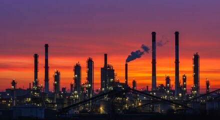 Fototapeta premium A city skyline with many tall buildings and a large industrial area