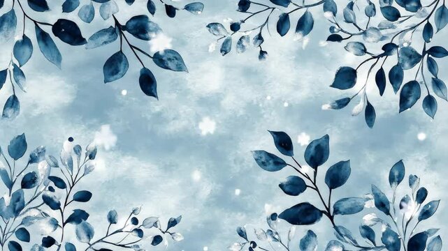 Abstract blue winter watercolor background. Snowy sky pattern on light blue watercolour paper. Modern water color design illustration.