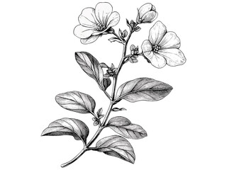 Vintage sorrel flower sprig engraving, hand-drawn botanical sketch, antique floral motif, retro illustration, trendy decor, classic line art, black sketch, old engraving, vintage style.