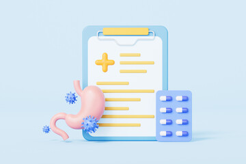 3d rendering medical stomach and medical record in blue background