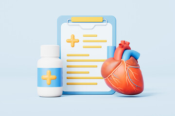 3d rendering medical heart and medicine in blue background
