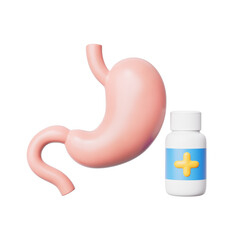 3d rendering medical stomach and medicine in white background