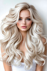 Fototapeta premium A woman with long blonde hair is posing for a picture