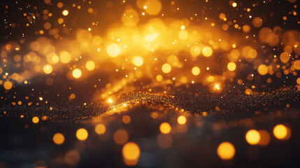 Fototapeta premium A golden, glittering background with lights and sparkles on the floor