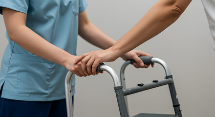 Physical therapy with walker assistance rehabilitation support mobility aid healthcare recovery exercise