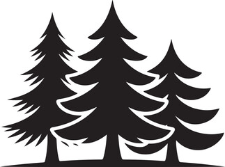 Obraz premium Pine Trees black silhouette with layered branches, showcasing nature and tranquility in a minimalist vector design