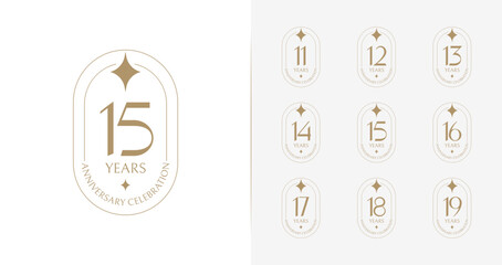 Set of elegant anniversary logo collections. Birthday symbol with badge and sparkle concept for age celebrating template