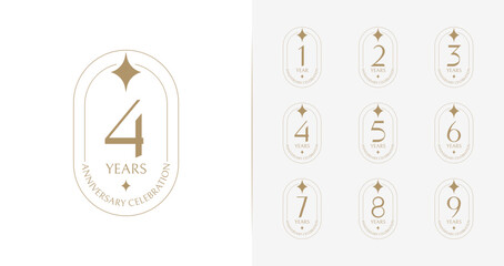 Set of elegant anniversary logo collections. Birthday symbol with badge and sparkle concept. Minimal number vector illustration