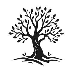 Stylized tree silhouette with curved trunk and leaves, nature emblem for eco design, or logo concept, tree vector silhouette, nature symbol, eco logo, forest emblem