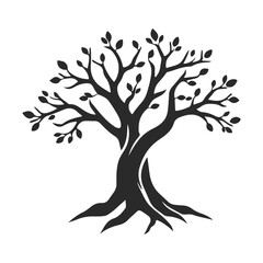 Stylized tree silhouette with curved trunk and leaves, nature emblem for eco design, or logo concept, tree vector silhouette, nature symbol, eco logo, forest emblem