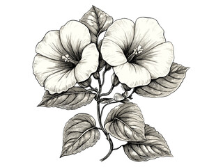 Vintage floral engraving, hand-drawn Morning Glory illustration, antique botanical print, flora sketch, old engraving style, trendy botanical wall art, flower drawing, nature art,