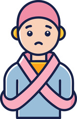 A cartoon of a cancer patient with pink ribbon supporting awareness and hope for world blood cancer day  